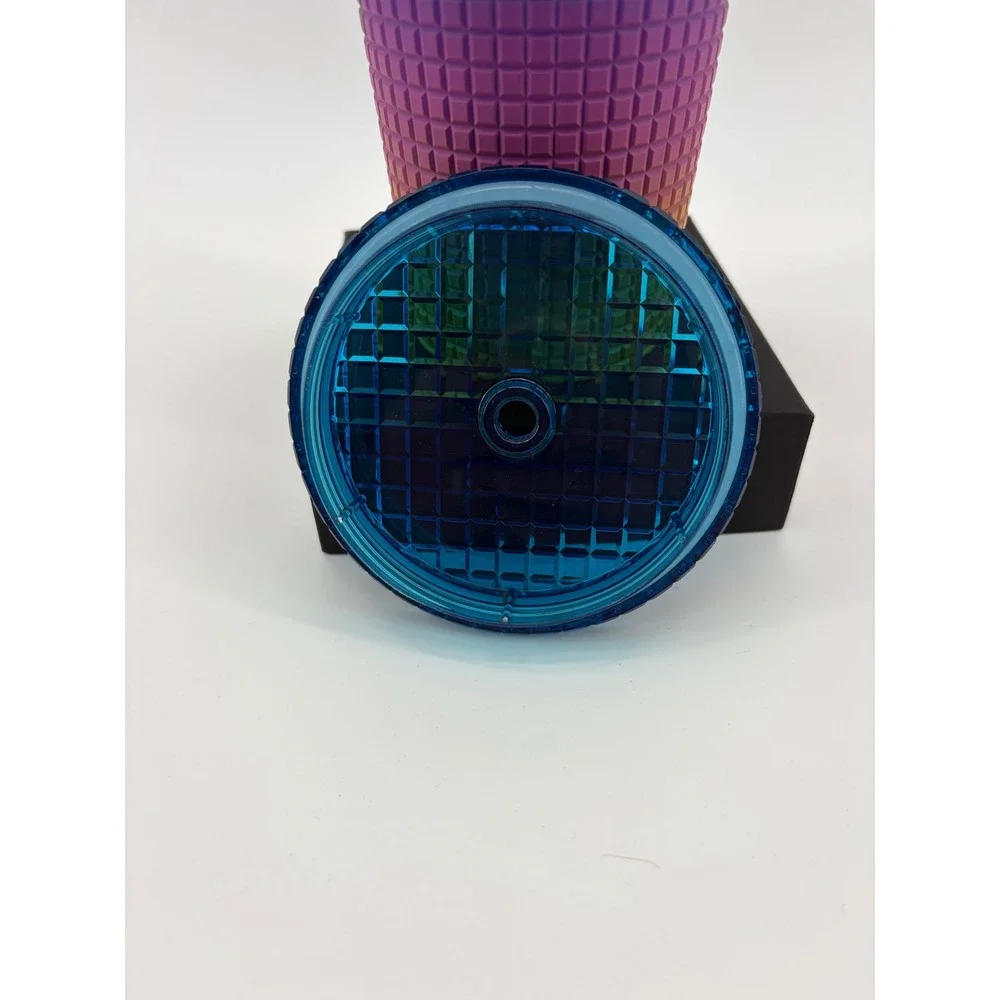 Starbucks Tumbler‎ Cold Cup Unisex 24oz Blue Purple Yellow Grid Ombre No Straw